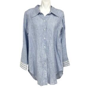 NWT Pomegranate Blue White Striped Button Up Tunic Shirt XS